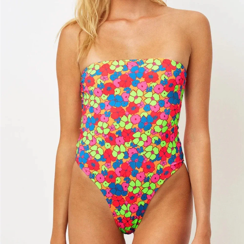 Frankies Bikinis Stella Printed One Piece Swimsuit Neon Floral Size XS NWOT